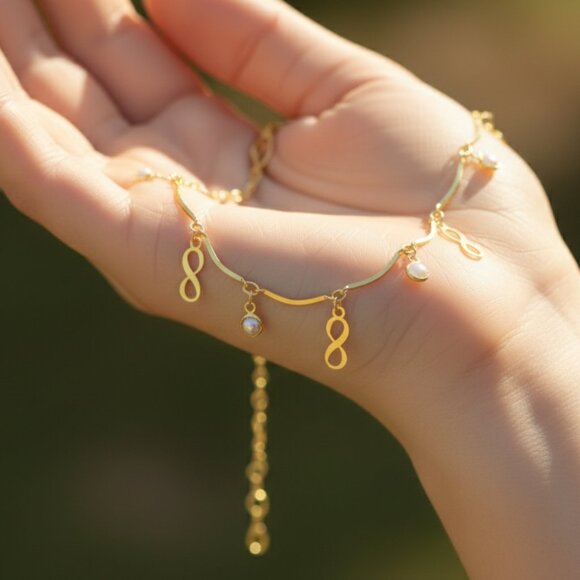 "Handmade Anklet – Elegant & Delicate Jewelry for Women | UNVRC1019 - Picture 3 of 4